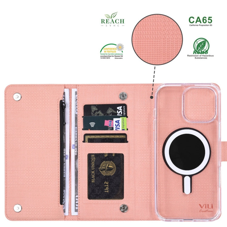 For iPhone 16 ViLi GHB-C Series RFID MagSafe Magnetic Flip Leather Phone Case(Pink) - iPhone 16 Cases by ViLi | Online Shopping UK | buy2fix