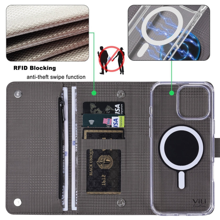 For iPhone 13 Pro Max ViLi GHB-C Series RFID MagSafe Magnetic Flip Leather Phone Case(Grey) - iPhone 13 Pro Max Cases by ViLi | Online Shopping UK | buy2fix