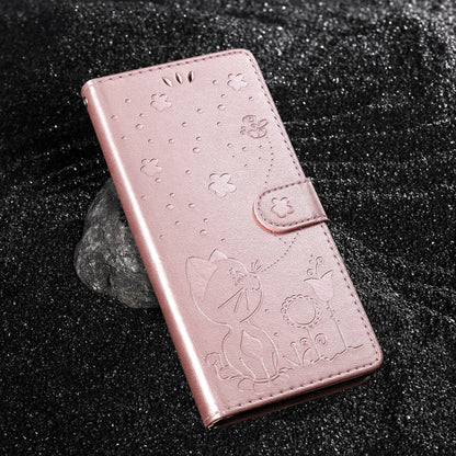 For Samsung Galaxy S25 Ultra 5G Cat and Bee Embossed Flip Leather Phone Case(Rose Gold) - Galaxy S25 Ultra 5G Cases by buy2fix | Online Shopping UK | buy2fix