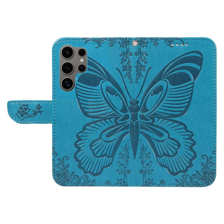 For Samsung Galaxy S25 Ultra 5G Swallowtail Butterfly Embossed Leather Phone Case(Blue) - Galaxy S25 Ultra 5G Cases by buy2fix | Online Shopping UK | buy2fix