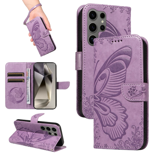 For Samsung Galaxy S25 Ultra 5G Swallowtail Butterfly Embossed Leather Phone Case(Purple) - Galaxy S25 Ultra 5G Cases by buy2fix | Online Shopping UK | buy2fix