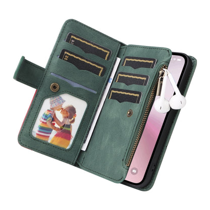 For iPhone SE 2024 Dual-color 9 Card Slots Zipper Wallet Leather Phone Case(Green) - More iPhone Cases by buy2fix | Online Shopping UK | buy2fix