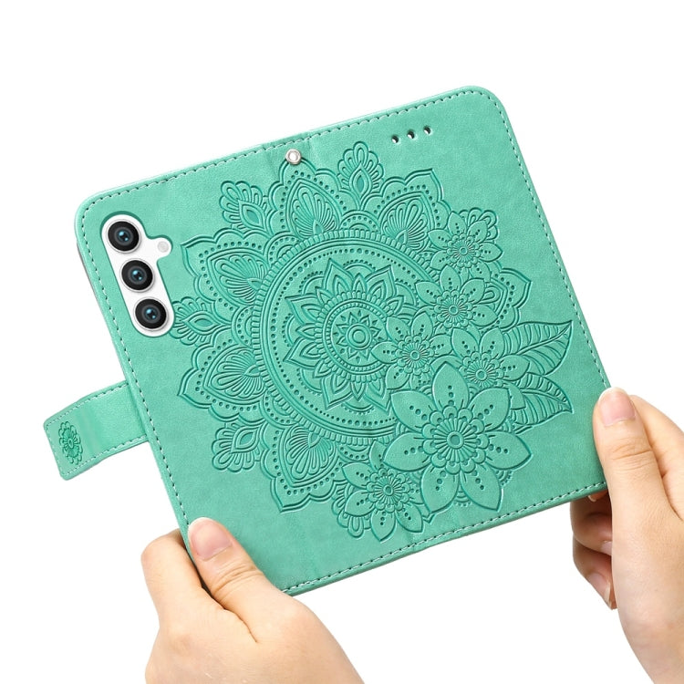 For Samsung Galaxy S25 5G Seven-petal Flowers Embossing Leather Phone Case(Green) - Galaxy S25 5G Cases by buy2fix | Online Shopping UK | buy2fix