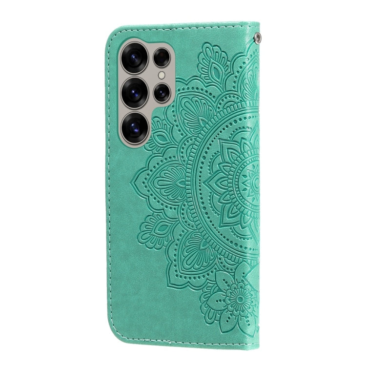 For Samsung Galaxy S25 Ultra 5G Seven-petal Flowers Embossing Leather Phone Case(Green) - Galaxy S25 Ultra 5G Cases by buy2fix | Online Shopping UK | buy2fix