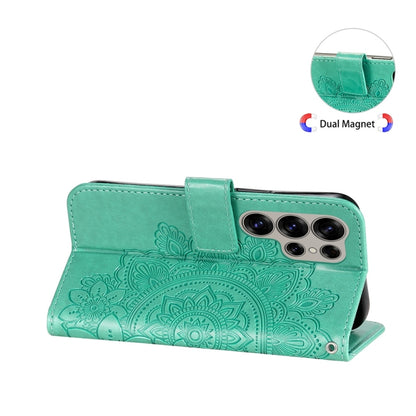 For Samsung Galaxy S25 Ultra 5G Seven-petal Flowers Embossing Leather Phone Case(Green) - Galaxy S25 Ultra 5G Cases by buy2fix | Online Shopping UK | buy2fix