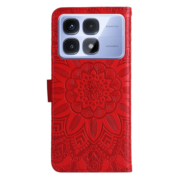 For Redmi K70 Ultra Embossed Sunflower Leather Phone Case(Red) - Xiaomi Cases by buy2fix | Online Shopping UK | buy2fix