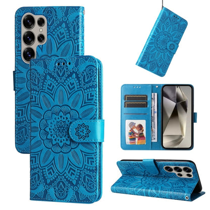 For Samsung Galaxy S25 Ultra 5G Embossed Sunflower Leather Phone Case(Blue) - Galaxy S25 Ultra 5G Cases by buy2fix | Online Shopping UK | buy2fix