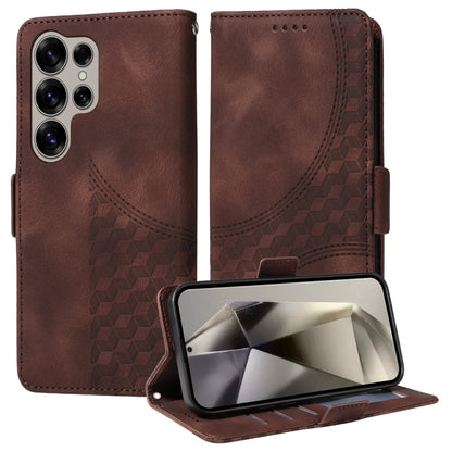 For Samsung Galaxy S25 Ultra 5G Embossed Rhombus Starry Leather Phone Case(Brown) - Galaxy S25 Ultra 5G Cases by buy2fix | Online Shopping UK | buy2fix