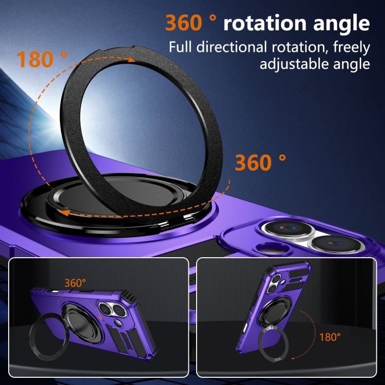 For iPhone 16 Rotating Magnetic Holder Phone Case(Purple) - iPhone 16 Cases by buy2fix | Online Shopping UK | buy2fix