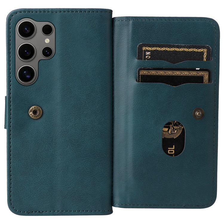 For Samsung Galaxy S25 Ultra 5G Multi-Function Wallet 10 Card Slots Leather Phone Case(Dark Green) - Galaxy S25 Ultra 5G Cases by buy2fix | Online Shopping UK | buy2fix