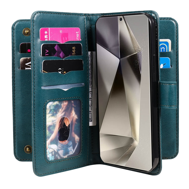 For Samsung Galaxy S25 Ultra 5G Multi-Function Wallet 10 Card Slots Leather Phone Case(Dark Green) - Galaxy S25 Ultra 5G Cases by buy2fix | Online Shopping UK | buy2fix