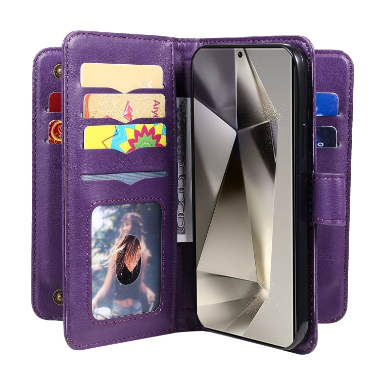 For Samsung Galaxy S25 Ultra 5G Multi-Function Wallet 10 Card Slots Leather Phone Case(Violet) - Galaxy S25 Ultra 5G Cases by buy2fix | Online Shopping UK | buy2fix