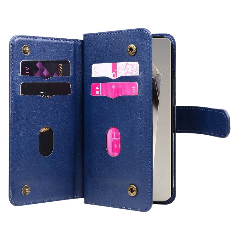 For Samsung Galaxy S25 Ultra 5G Multi-Function Wallet 10 Card Slots Leather Phone Case(Dark Blue) - Galaxy S25 Ultra 5G Cases by buy2fix | Online Shopping UK | buy2fix