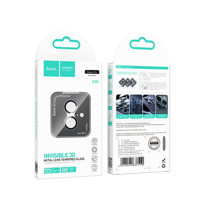 For iPhone 16 / 16 Plus hoco V15 Invisible 3D Metal Lens Protective Film(Black) - iPhone 16 Tempered Glass by hoco | Online Shopping UK | buy2fix