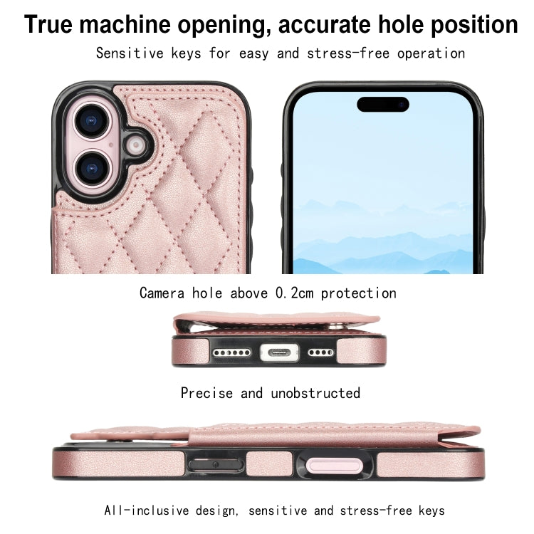 For iPhone 16 Plus Double Buckle Rhombic PU Leather Phone Case(Rose Gold) - iPhone 16 Plus Cases by buy2fix | Online Shopping UK | buy2fix