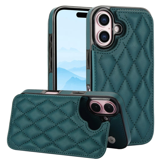 For iPhone 16 Plus Double Buckle Rhombic PU Leather Phone Case(Green) - iPhone 16 Plus Cases by buy2fix | Online Shopping UK | buy2fix