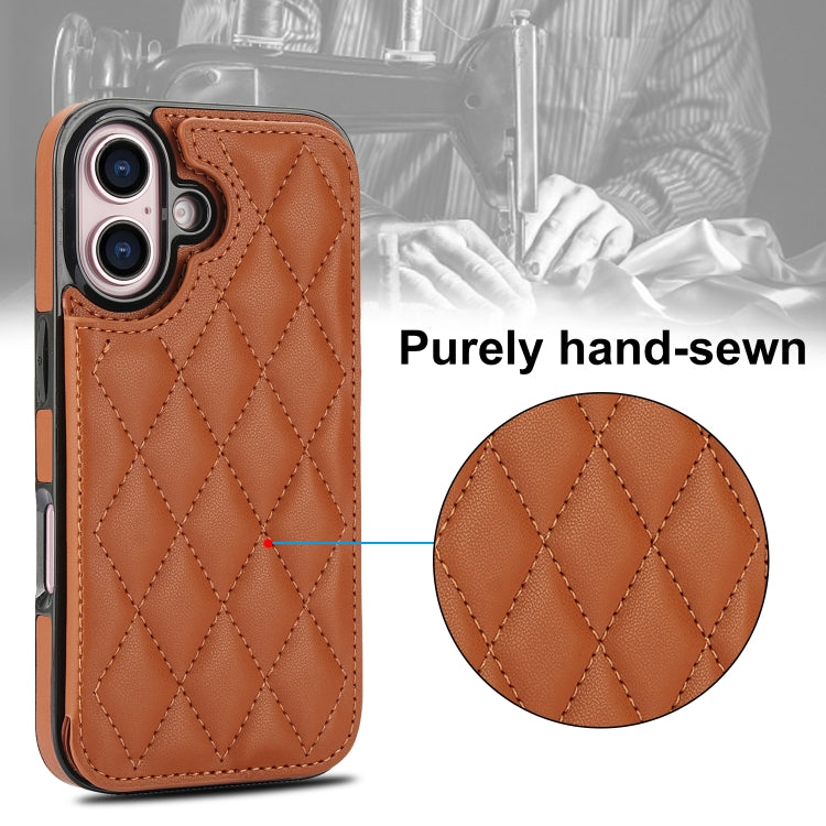 For iPhone 16 Plus Double Buckle Rhombic PU Leather Phone Case(Brown) - iPhone 16 Plus Cases by buy2fix | Online Shopping UK | buy2fix