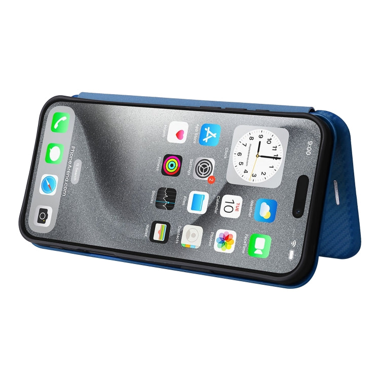 For iPhone 16 Pro Carbon Fiber Texture Flip Leather Phone Case(Blue) - iPhone 16 Pro Cases by buy2fix | Online Shopping UK | buy2fix