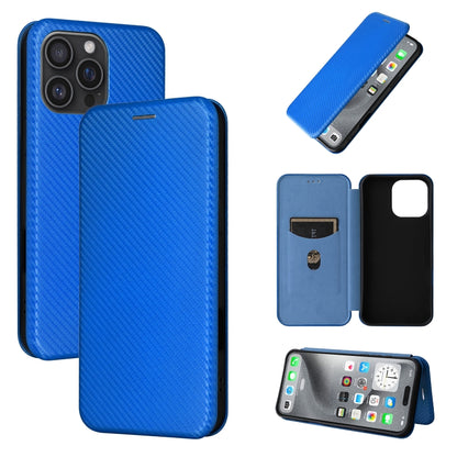 For iPhone 16 Pro Max Carbon Fiber Texture Flip Leather Phone Case(Blue) - iPhone 16 Pro Max Cases by buy2fix | Online Shopping UK | buy2fix