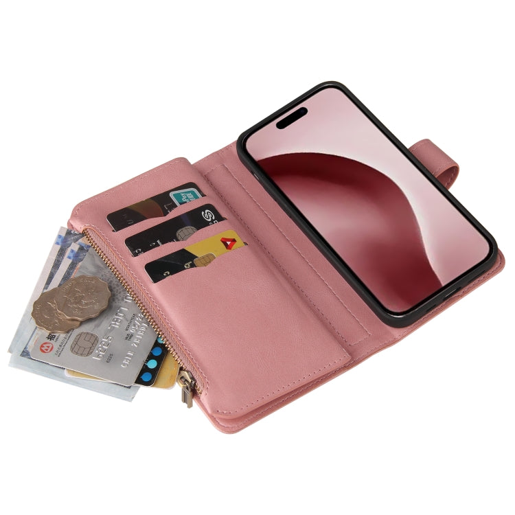 For iPhone 16 Pro Skin Feel Multi Card Slots Zipper Wallet Leather Phone Case(Pink) - iPhone 16 Pro Cases by buy2fix | Online Shopping UK | buy2fix