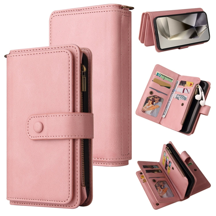 For Samsung Galaxy S25 Ultra 5G Skin Feel Multi Card Slots Zipper Wallet Leather Phone Case(Pink) - Galaxy S25 Ultra 5G Cases by buy2fix | Online Shopping UK | buy2fix