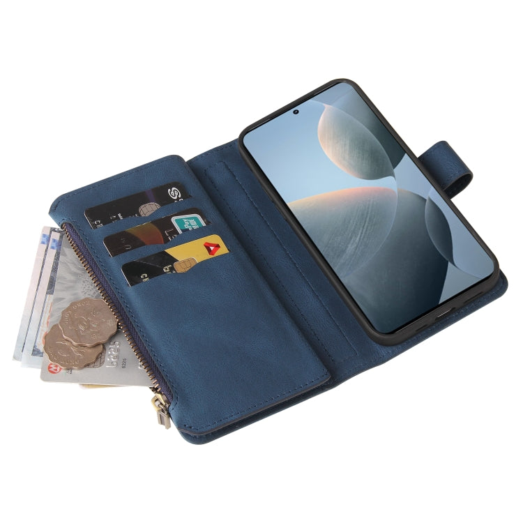 For Redmi K70 Skin Feel Multi Card Slots Zipper Wallet Leather Phone Case(Blue) - K70 Cases by buy2fix | Online Shopping UK | buy2fix