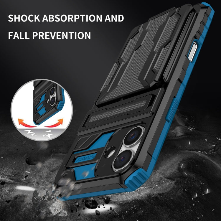 For iPhone 16 Plus Kickstand Armor Card Wallet Phone Case(Blue) - iPhone 16 Plus Cases by buy2fix | Online Shopping UK | buy2fix