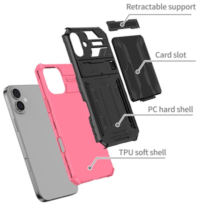 For iPhone 16 Kickstand Armor Card Wallet Phone Case(Pink) - iPhone 16 Cases by buy2fix | Online Shopping UK | buy2fix