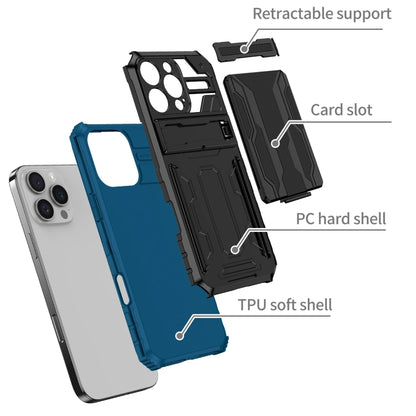 For iPhone 16 Pro Kickstand Armor Card Wallet Phone Case(Blue) - iPhone 16 Pro Cases by buy2fix | Online Shopping UK | buy2fix