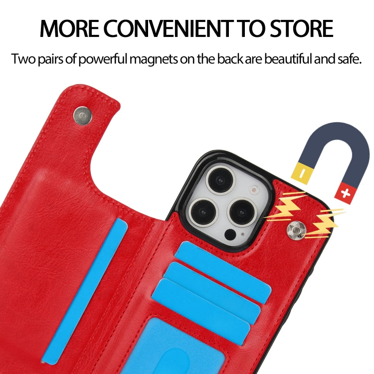 For iPhone 16 Pro Max Double Buckle Crazy Horse Texture PU Phone Case(Red) - iPhone 16 Pro Max Cases by buy2fix | Online Shopping UK | buy2fix