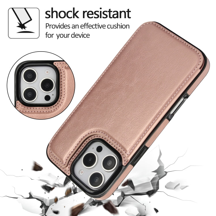 For iPhone 16 Pro Max Double Buckle Crazy Horse Texture PU Phone Case(Rose Gold) - iPhone 16 Pro Max Cases by buy2fix | Online Shopping UK | buy2fix