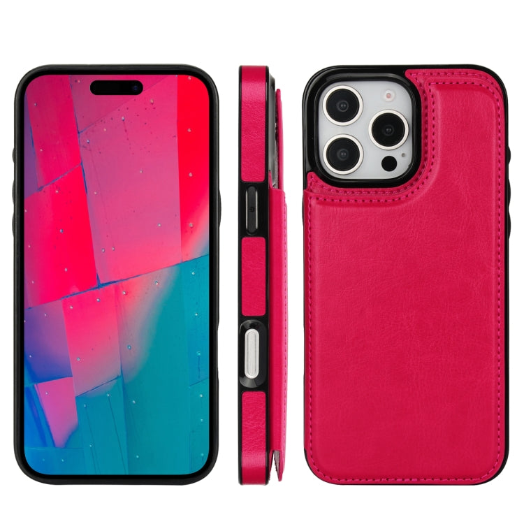 For iPhone 16 Pro Max Double Buckle Crazy Horse Texture PU Phone Case(Rose Red) - iPhone 16 Pro Max Cases by buy2fix | Online Shopping UK | buy2fix