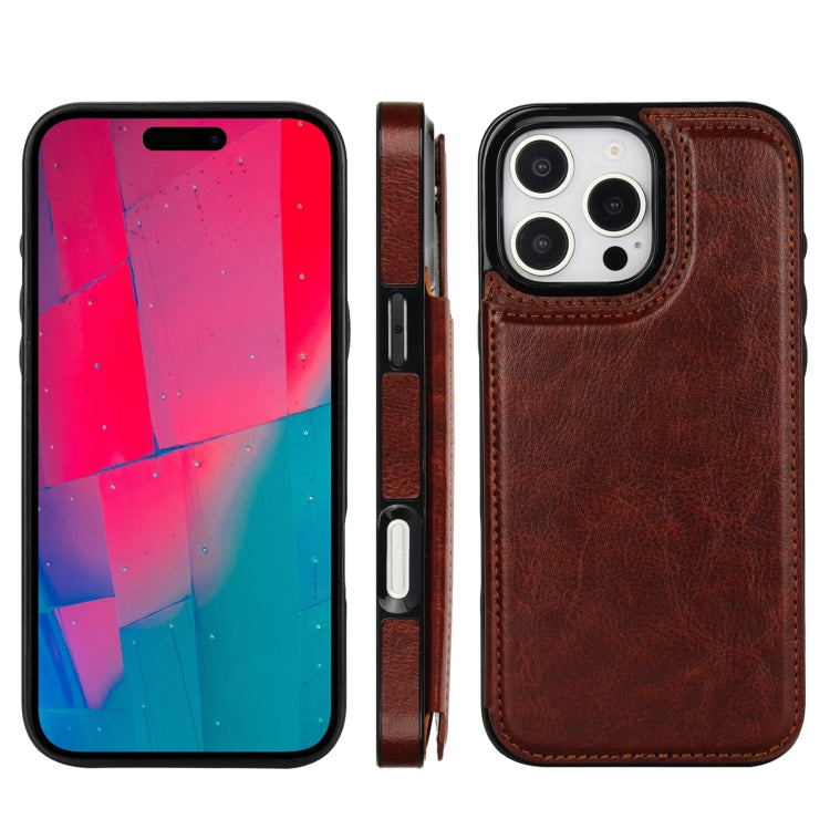 For iPhone 16 Pro Double Buckle Crazy Horse Texture PU Phone Case(Brown) - iPhone 16 Pro Cases by buy2fix | Online Shopping UK | buy2fix