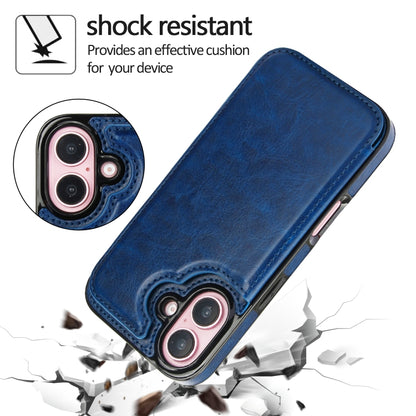 For iPhone 16 Double Buckle Crazy Horse Texture PU Phone Case(Blue) - iPhone 16 Cases by buy2fix | Online Shopping UK | buy2fix