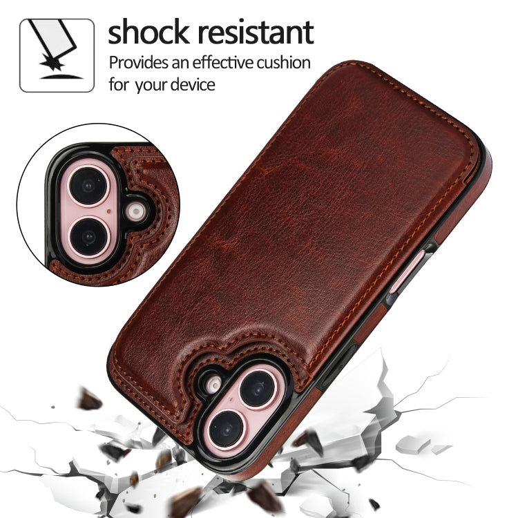 For iPhone 16 Double Buckle Crazy Horse Texture PU Phone Case(Brown) - iPhone 16 Cases by buy2fix | Online Shopping UK | buy2fix