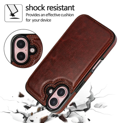 For iPhone 16 Double Buckle Crazy Horse Texture PU Phone Case(Brown) - iPhone 16 Cases by buy2fix | Online Shopping UK | buy2fix