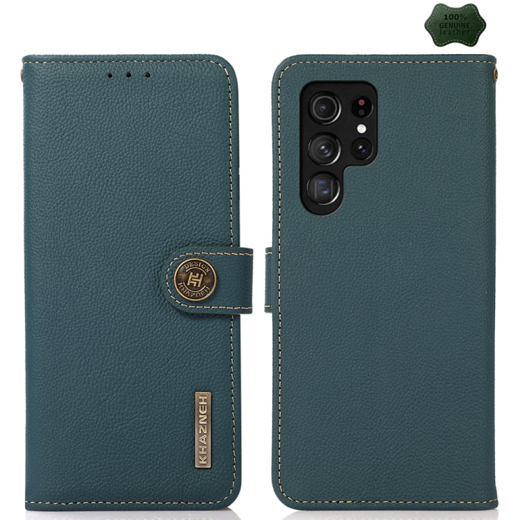 For Samsung Galaxy S25 Ultra 5G KHAZNEH Custer Genuine Leather RFID Phone Case(Green) - Galaxy S25 Ultra 5G Cases by buy2fix | Online Shopping UK | buy2fix