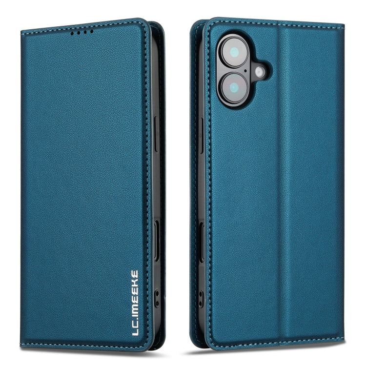 For iPhone 16 Plus LC.IMEEKE L1 Series Frosted Fine Texture PU Phone Case(Blue) - iPhone 16 Plus Cases by LC.IMEEKE | Online Shopping UK | buy2fix