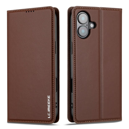 For iPhone 16 LC.IMEEKE L1 Series Frosted Fine Texture PU Phone Case(Brown) - iPhone 16 Cases by LC.IMEEKE | Online Shopping UK | buy2fix