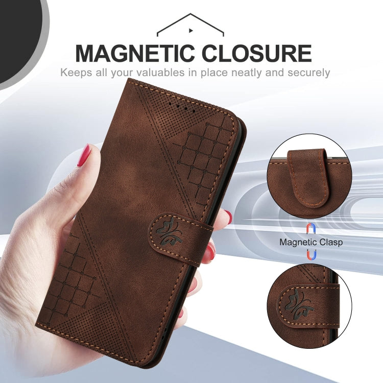 For iPhone SE 2024 YX0080 Grid Butterfly Embossed Pattern Flip Leather Phone Case with Lanyard(Coffee) - More iPhone Cases by buy2fix | Online Shopping UK | buy2fix