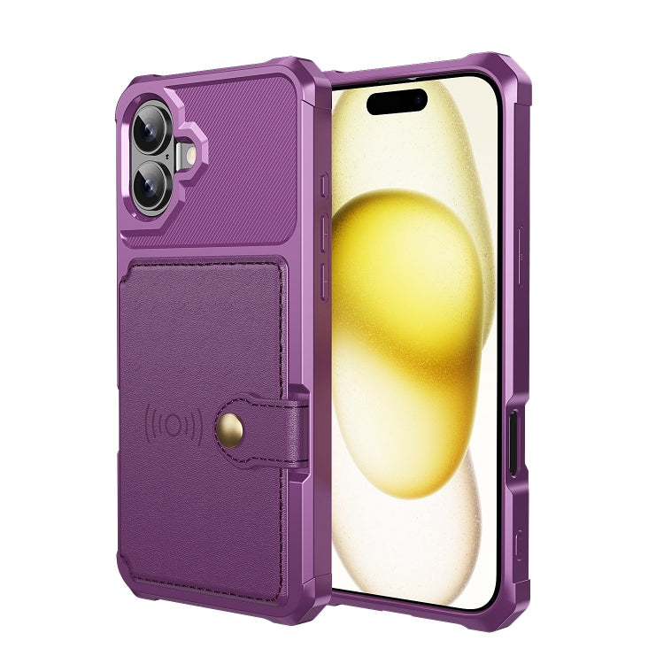 For iPhone 16 Magnetic Wallet Card Bag Leather Phone Case(Purple) - iPhone 16 Cases by buy2fix | Online Shopping UK | buy2fix