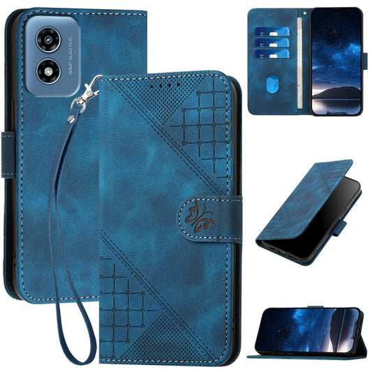 For Motorola Moto G Play 4G 2024 YX0080 Grid Butterfly Embossed Pattern Flip Leather Phone Case with Lanyard(Dark Blue) - Motorola Cases by buy2fix | Online Shopping UK | buy2fix