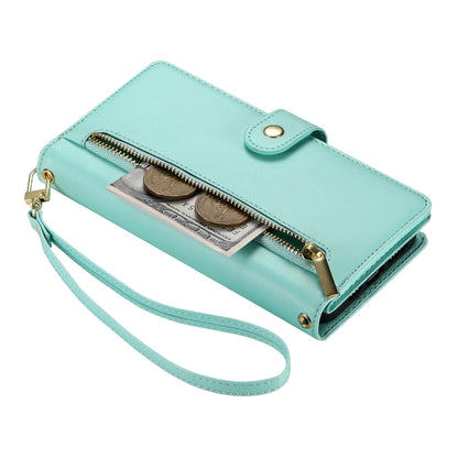 For iPhone 16 Pro Nine Card-slot Zipper Wallet Bag Leather Phone Case(Mint Green) - iPhone 16 Pro Cases by buy2fix | Online Shopping UK | buy2fix