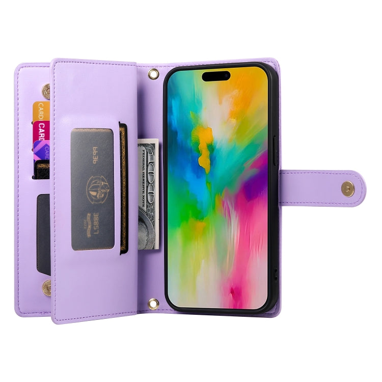 For iPhone 16 Pro Max Nine Card-slot Zipper Wallet Bag Leather Phone Case(Purple) - iPhone 16 Pro Max Cases by buy2fix | Online Shopping UK | buy2fix