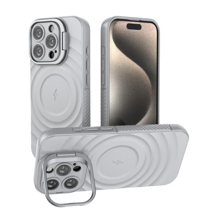 For iPhone 16 Pro Lens Frame Bracket Corrugated MagSafe Phone Case(Grey) - iPhone 16 Pro Cases by buy2fix | Online Shopping UK | buy2fix