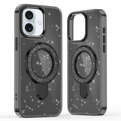 For iPhone 16 Plus Glitter Ring Holder MagSafe Phone Case(Black) - iPhone 16 Plus Cases by buy2fix | Online Shopping UK | buy2fix