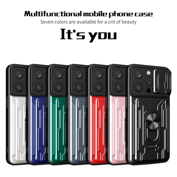 For iPhone 16 Pro Sliding Camshield TPU+PC Phone Case with Card Slot(Dark Green) - iPhone 16 Pro Cases by buy2fix | Online Shopping UK | buy2fix