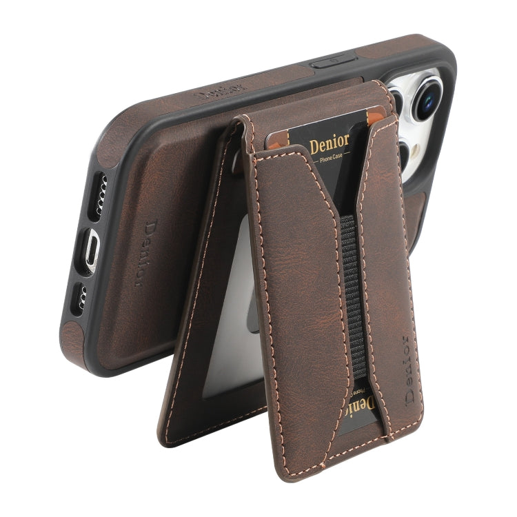 For iPhone 12 / 12 Pro Denior D18 Skin Feel Rotating Holder MagSafe Detachable Card Slot Phone Case(Brown) - iPhone 12 / 12 Pro Tempered Glass by Denior | Online Shopping UK | buy2fix