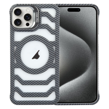 For iPhone 15 Pro Max Borderless Carbon Fiber Lens Protection Bracket MagSafe Phone Case(Grey) - iPhone 15 Pro Max Cases by buy2fix | Online Shopping UK | buy2fix