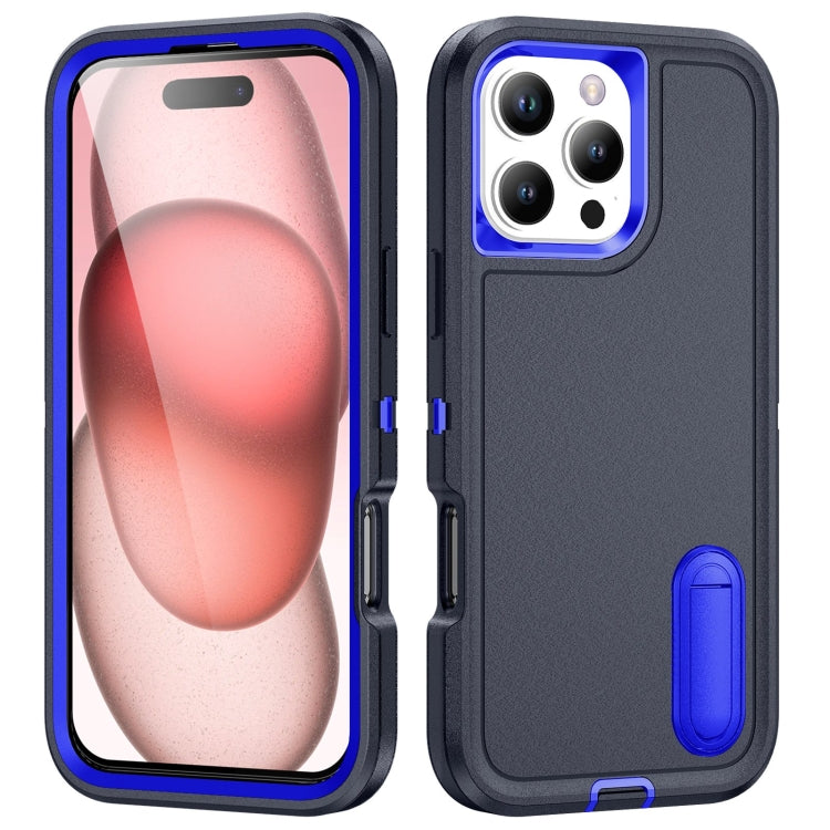 For iPhone 16 Pro Rugged PC + Silicone Phone Case with Holder(Dark Blue+Royal Blue) - iPhone 16 Pro Cases by buy2fix | Online Shopping UK | buy2fix